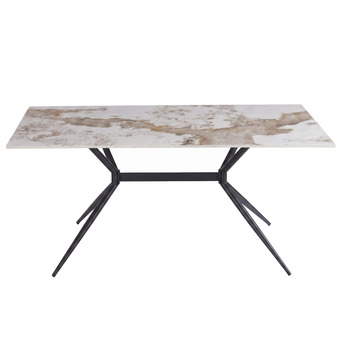 Elega Rectangular Dining Table with Sintered Stone Top and Black Steel Base
