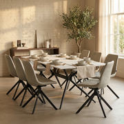 Elega Rectangular Dining Table with Sintered Stone Top and Black Steel Base