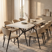 Elega Rectangular Dining Table with Sintered Stone Top and Black Steel Base