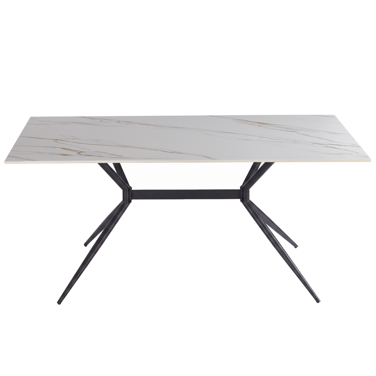 Elega Rectangular Dining Table with Sintered Stone Top and Black Steel Base