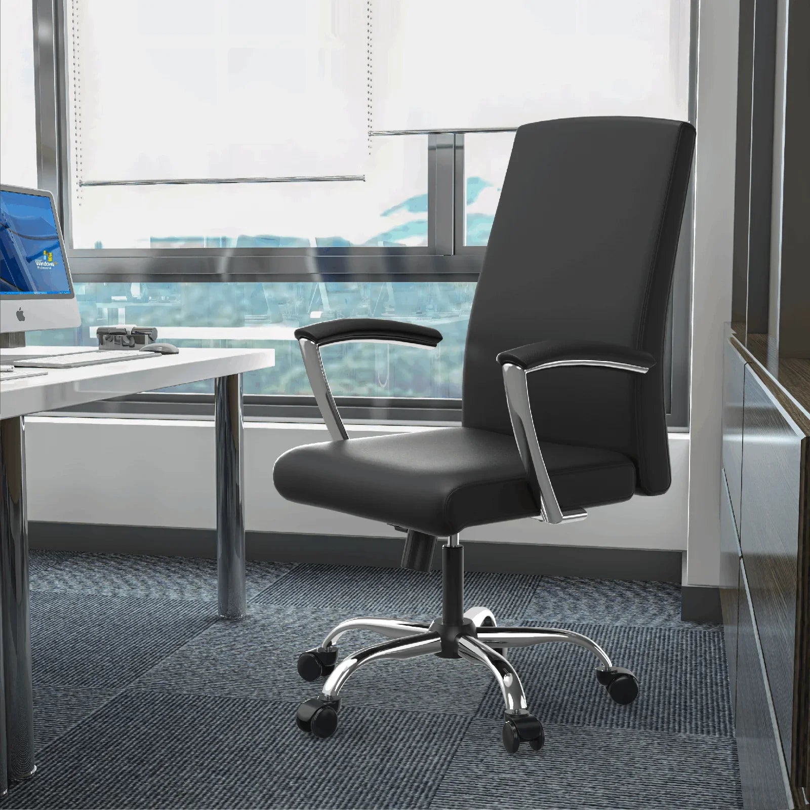 Evander Modern Swivel Office Chair in Faux Leather with Adjustable Height and Silver Frame - Elax Furniture