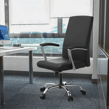 Evander Modern Swivel Office Chair in Faux Leather with Adjustable Height and Silver Frame - Elax Furniture