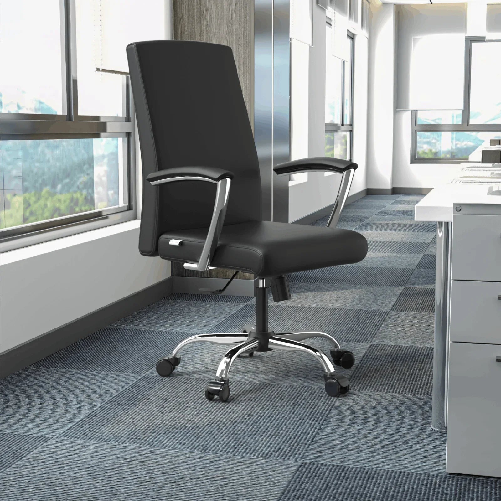 Evander Modern Swivel Office Chair in Faux Leather with Adjustable Height and Silver Frame - Elax Furniture