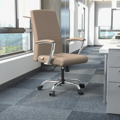 Evander Modern Swivel Office Chair in Leather with Adjustable Height and Silver Frame