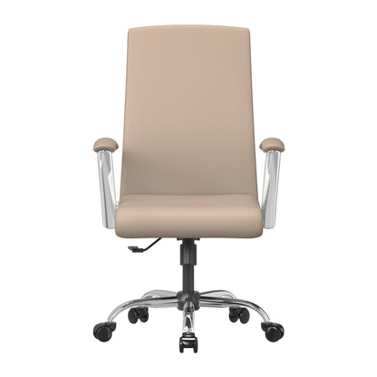 Evander Modern Swivel Office Chair in Leather with Adjustable Height and Silver Frame