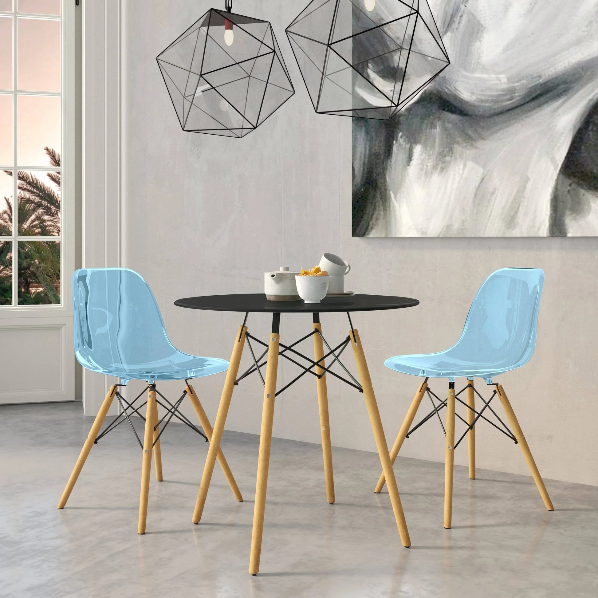 Dover 3-Piece Dining Set with Round Black MDF Top Bistro Table and 2 Plastic Chairs - Elax Furniture