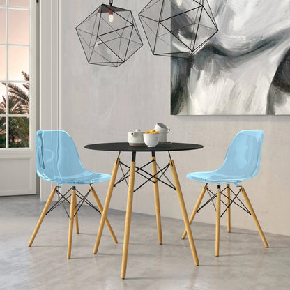Dover 3-Piece Dining Set with Round Black MDF Top Bistro Table and 2 Plastic Chairs - Elax Furniture