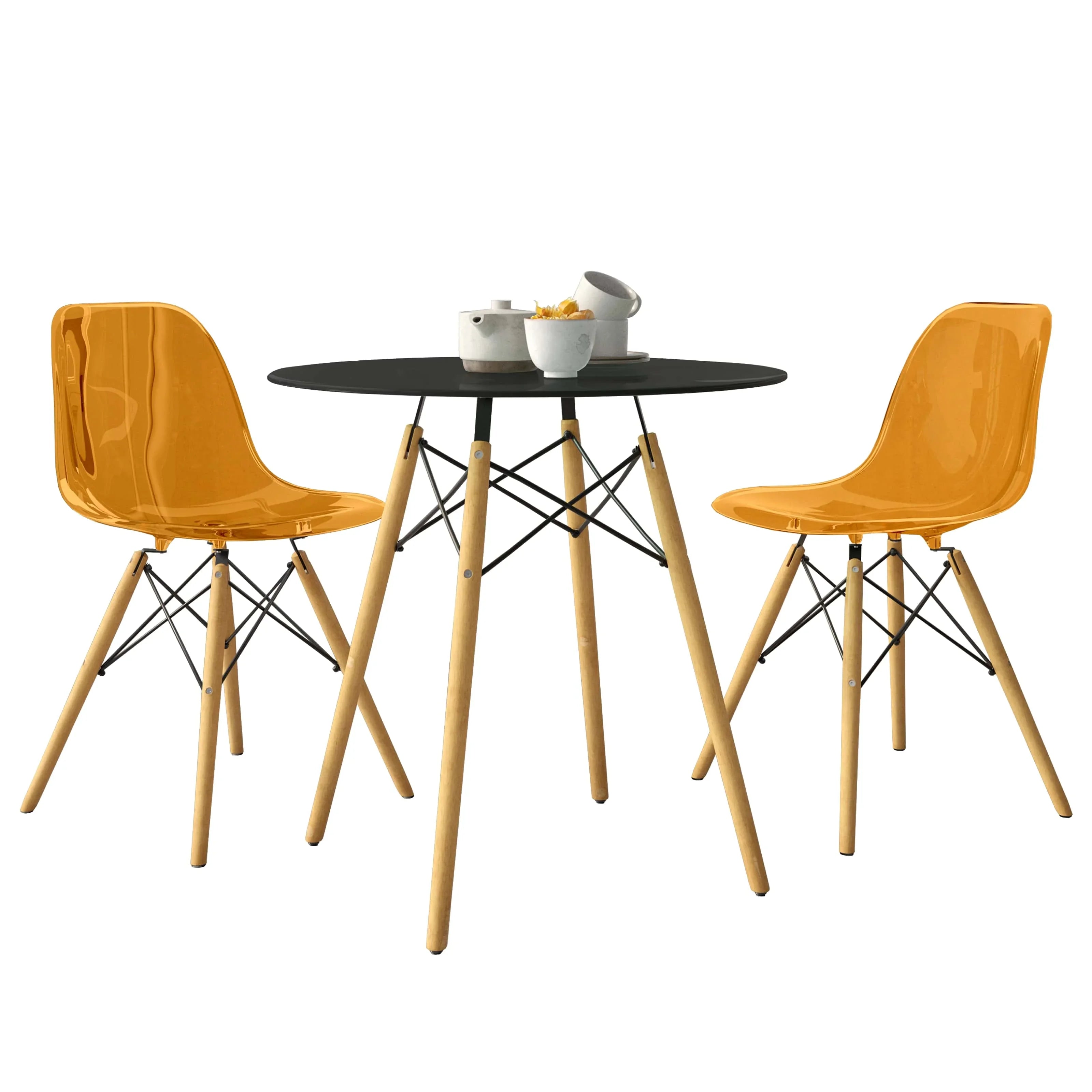 Dover 3-Piece Dining Set with Round Black MDF Top Bistro Table and 2 Plastic Chairs - Elax Furniture