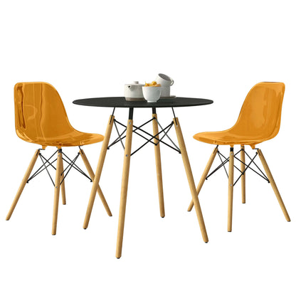 Dover 3-Piece Dining Set with Round Black MDF Top Bistro Table and 2 Plastic Chairs - Elax Furniture