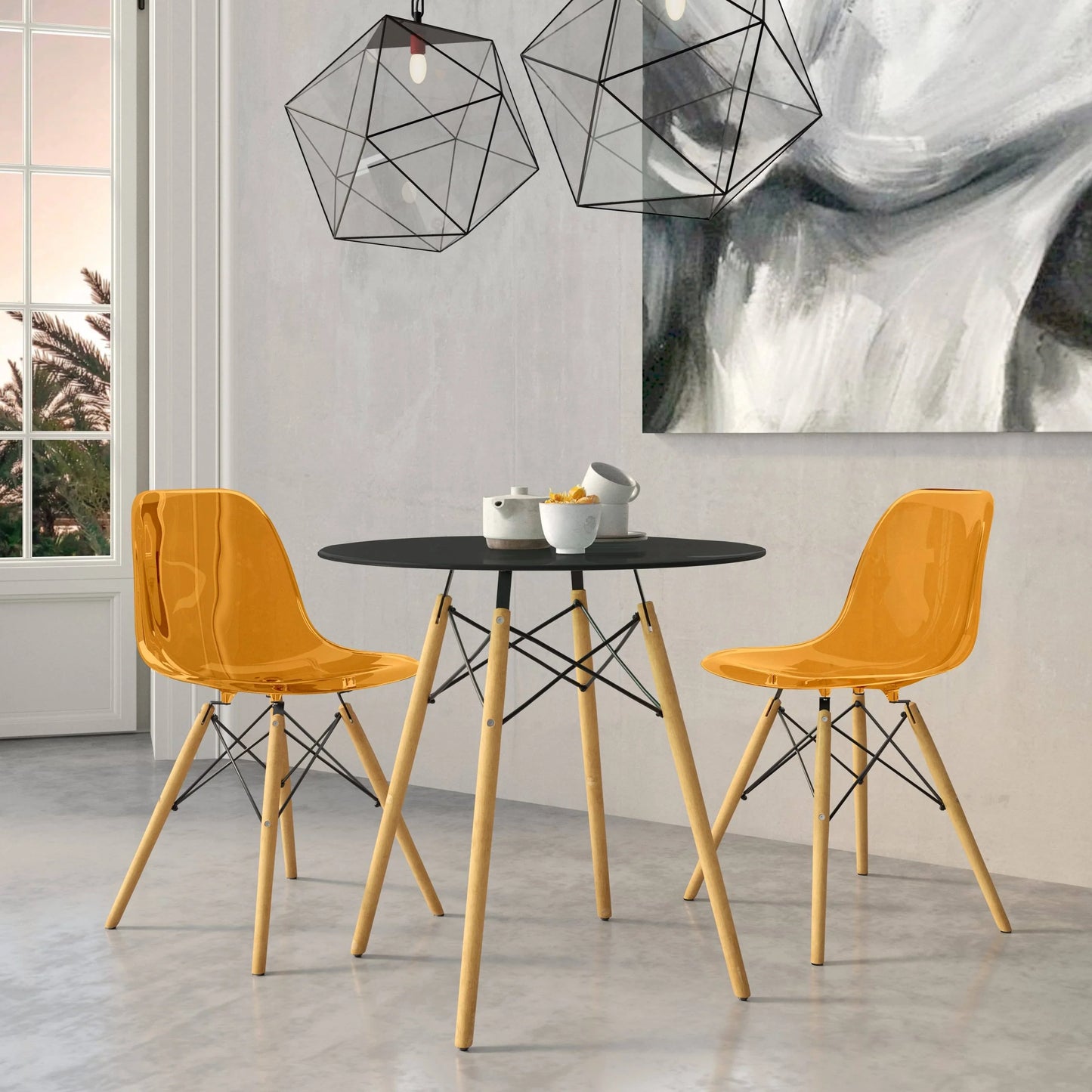 Dover 3-Piece Dining Set with Round Black MDF Top Bistro Table and 2 Plastic Chairs - Elax Furniture