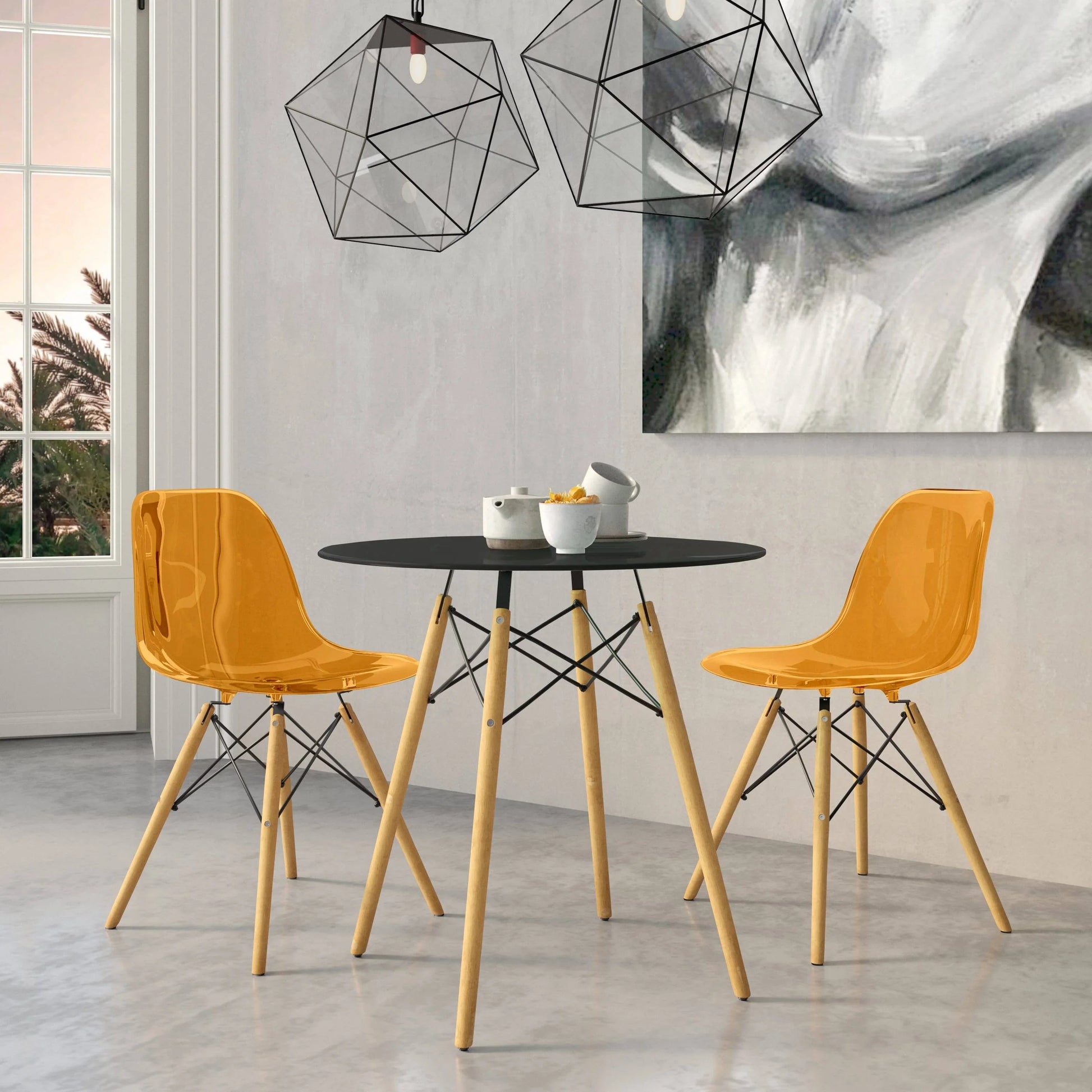 Dover 3-Piece Dining Set with Round Black MDF Top Bistro Table and 2 Plastic Chairs - Elax Furniture