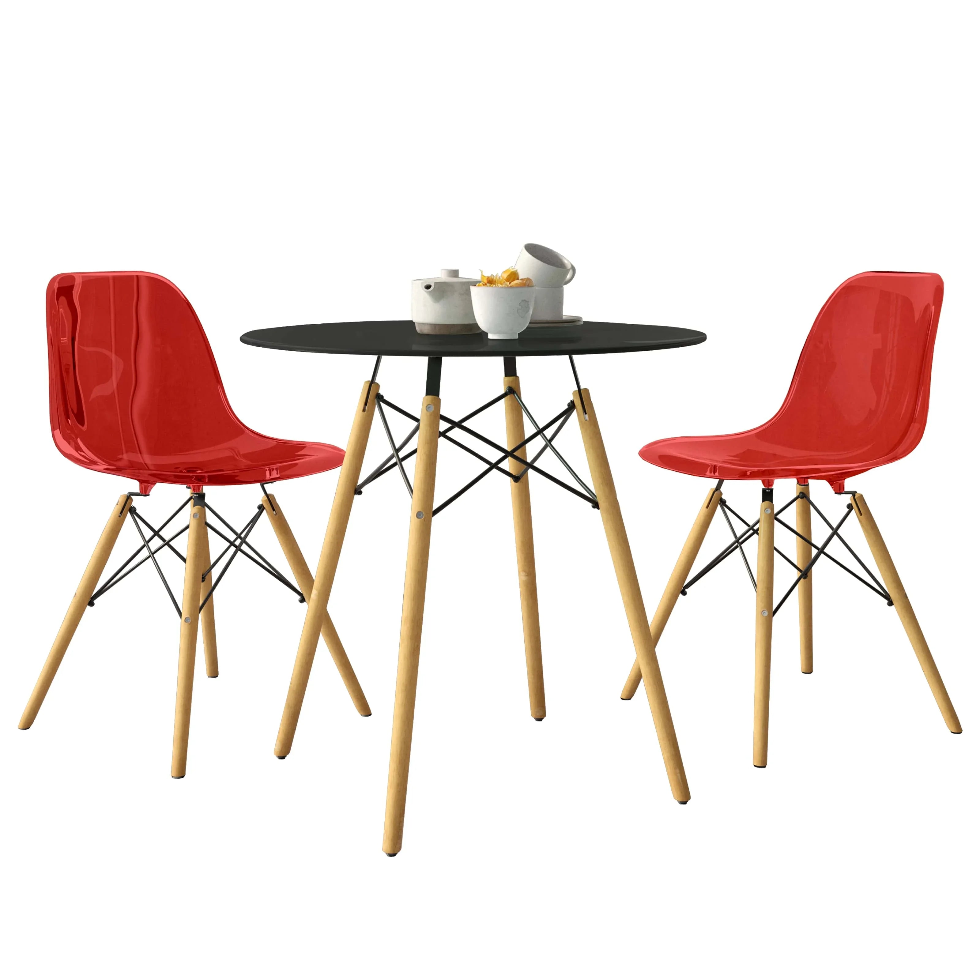 Dover 3-Piece Dining Set with Round Black MDF Top Bistro Table and 2 Plastic Chairs - Elax Furniture