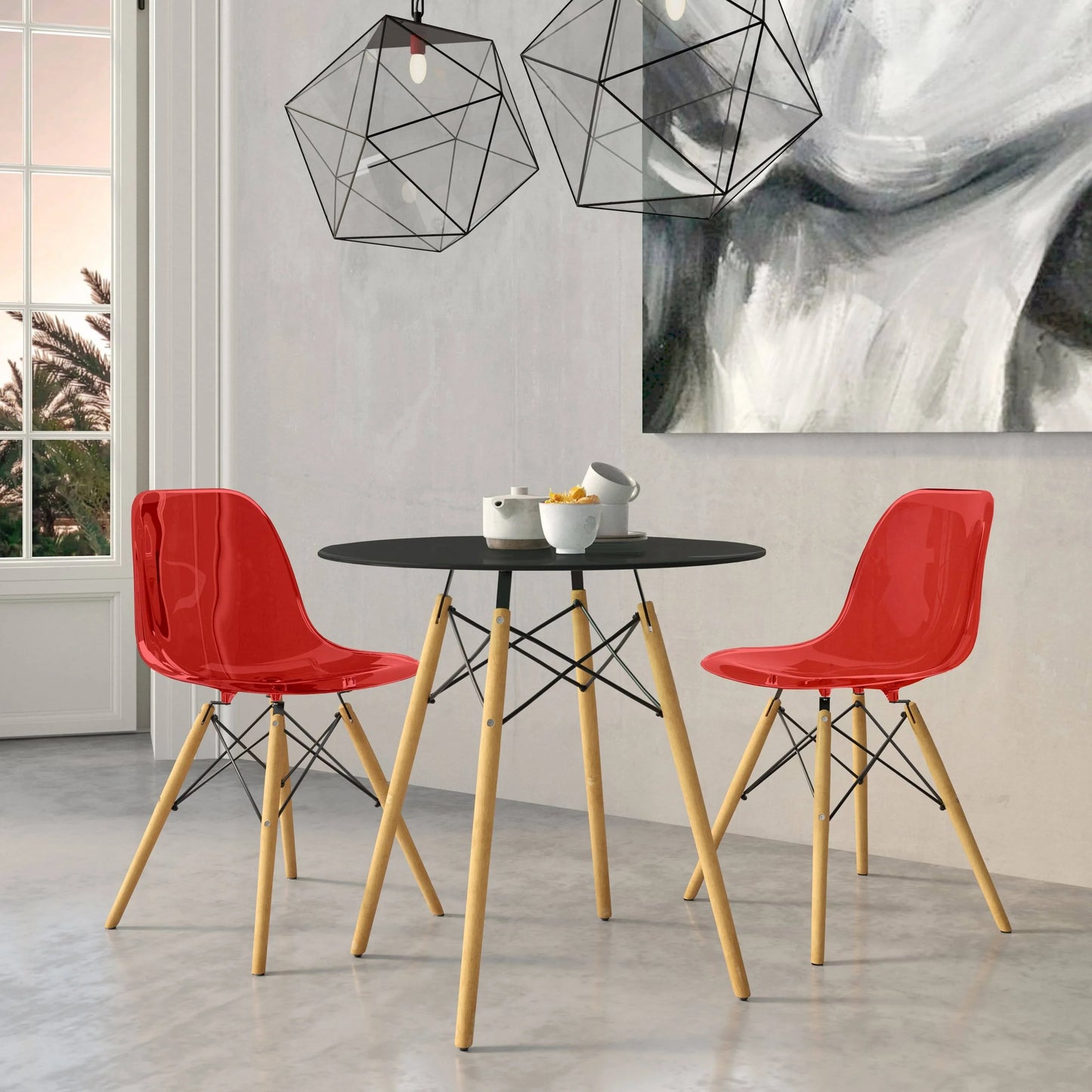 Dover 3-Piece Dining Set with Round Black MDF Top Bistro Table and 2 Plastic Chairs - Elax Furniture