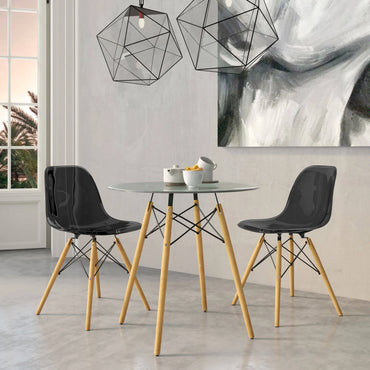 Dover 3-Piece Dining Set with Round Clear Glass Top Bistro Table and 2 Plastic Chairs - Elax Furniture