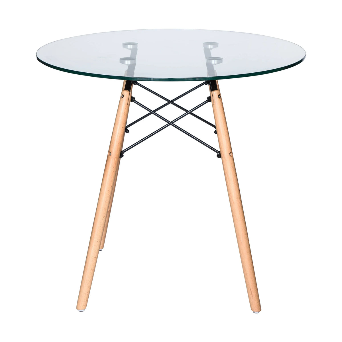 Dover 3-Piece Dining Set with Round Clear Glass Top Bistro Table and 2 Plastic Chairs - Elax Furniture