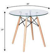 Dover 3-Piece Dining Set with Round Clear Glass Top Bistro Table and 2 Plastic Chairs - Elax Furniture