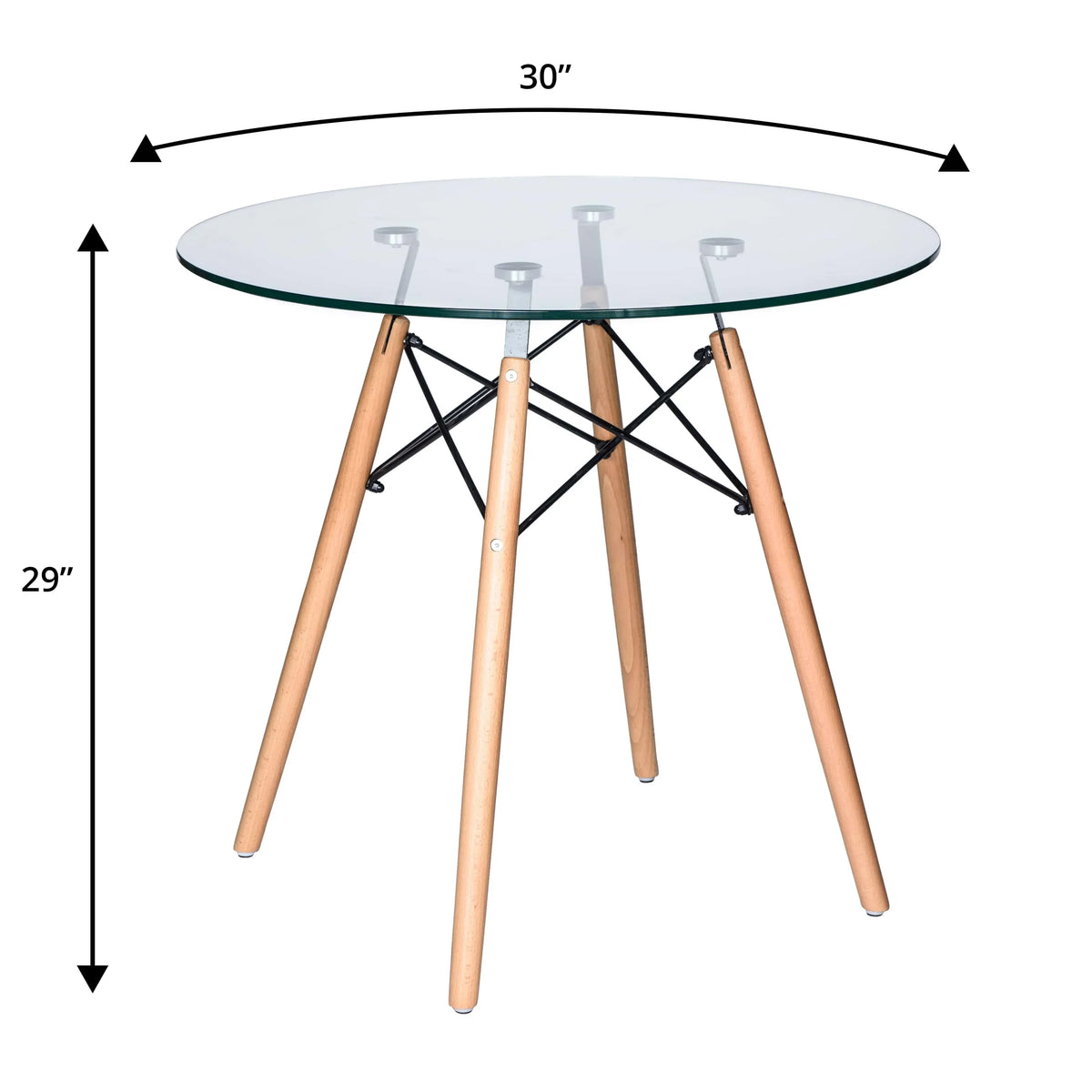 Dover 3-Piece Dining Set with Round Clear Glass Top Bistro Table and 2 Plastic Chairs - Elax Furniture