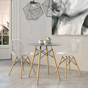 Dover 3-Piece Dining Set with Round Clear Glass Top Bistro Table and 2 Plastic Chairs - Elax Furniture