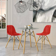 Dover 3-Piece Dining Set with Round Clear Glass Top Bistro Table and 2 Plastic Chairs - Elax Furniture