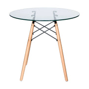 Dover Round Bistro Dining Table With Glass Tabletop and Beech Wood Eiffel Base - Elax Furniture