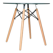Dover Round Bistro Dining Table With Glass Tabletop and Beech Wood Eiffel Base - Elax Furniture