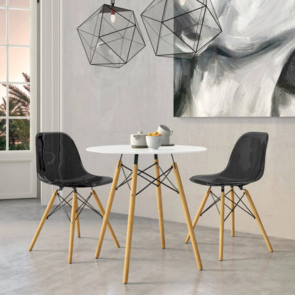 Dover 3-Piece Dining Set with Round White MDF Top Bistro Table and 2 Plastic Chairs - Elax Furniture