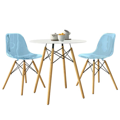 Dover 3-Piece Dining Set with Round White MDF Top Bistro Table and 2 Plastic Chairs - Elax Furniture