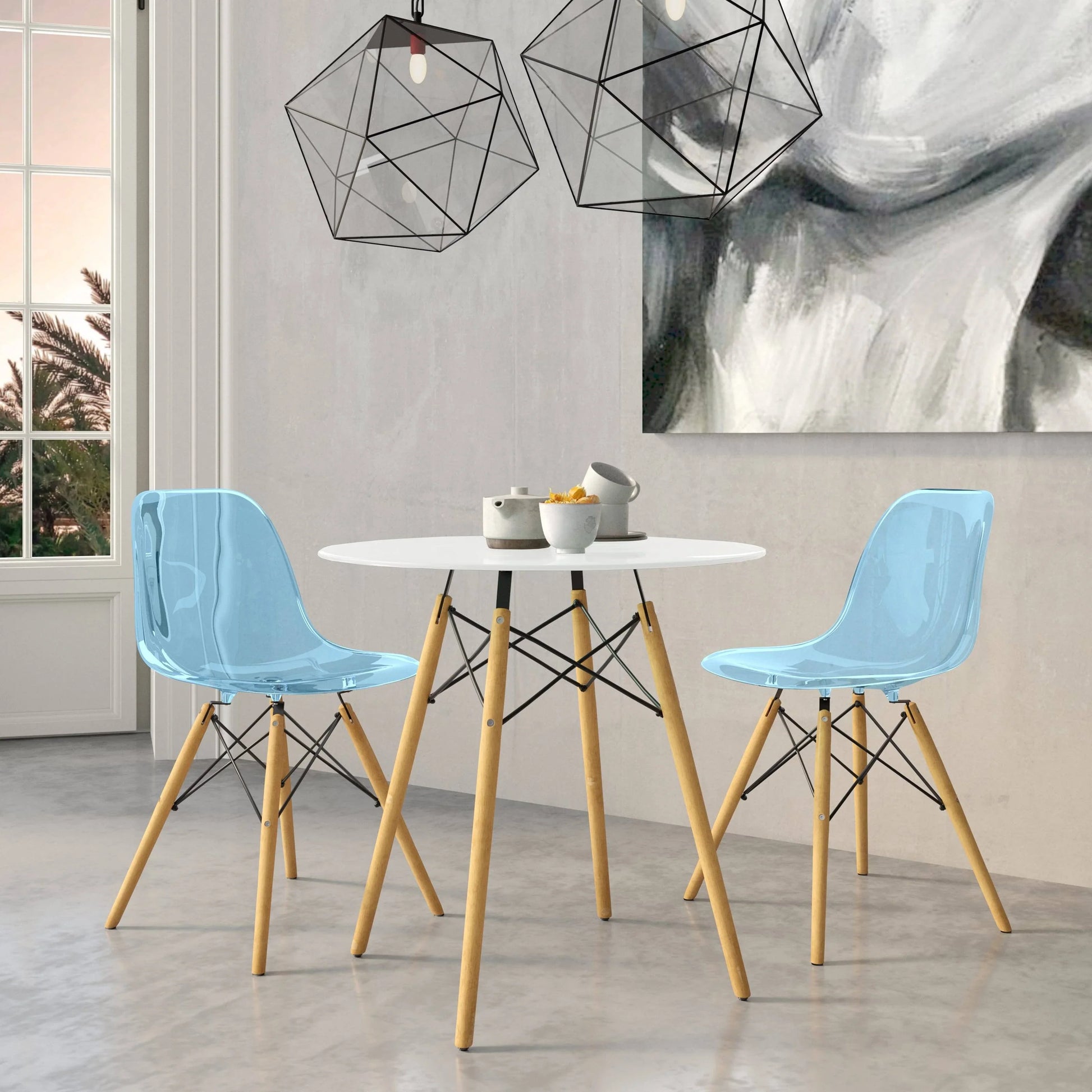 Dover 3-Piece Dining Set with Round White MDF Top Bistro Table and 2 Plastic Chairs - Elax Furniture