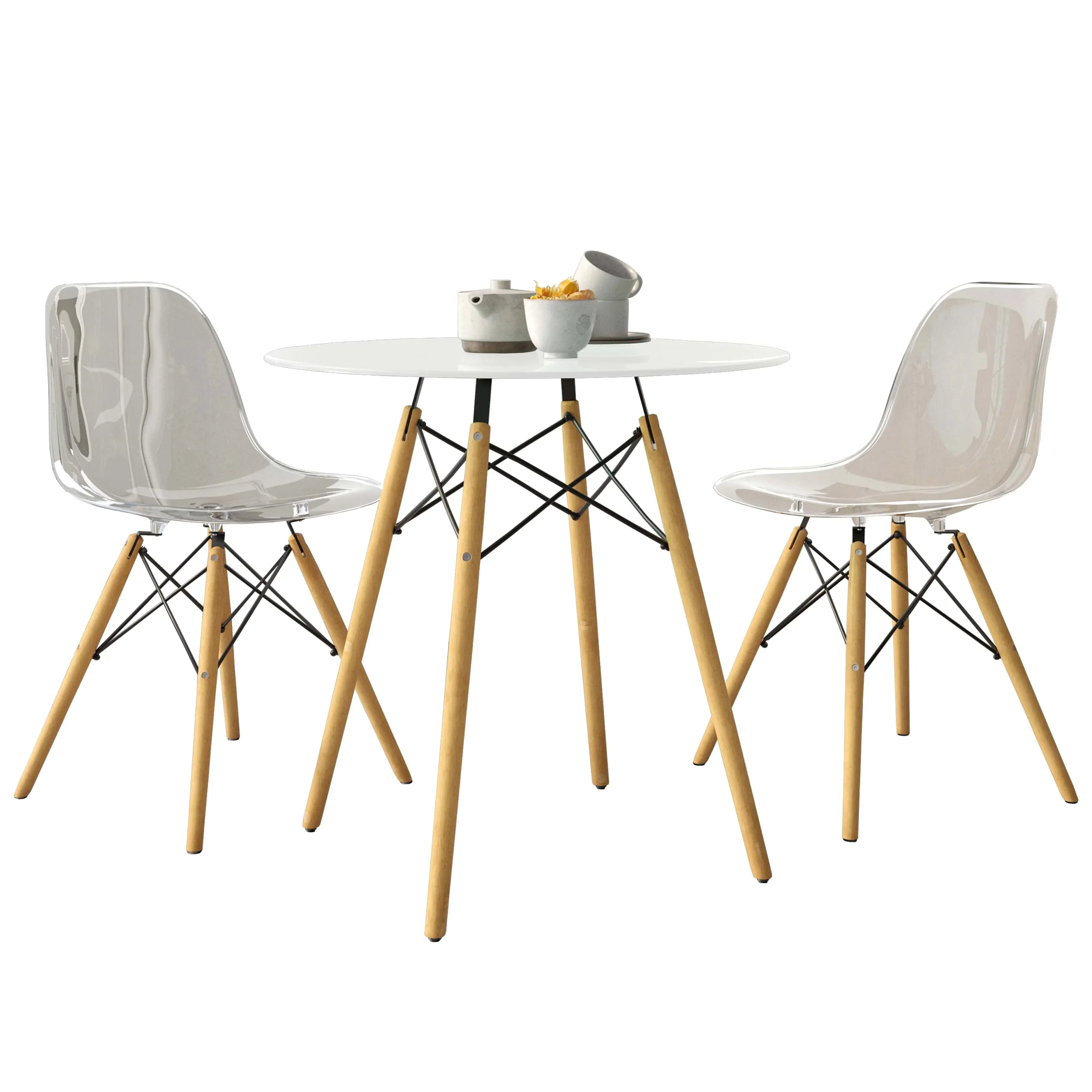 Dover 3-Piece Dining Set with Round White MDF Top Bistro Table and 2 Plastic Chairs - Elax Furniture