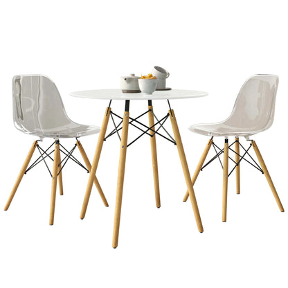 Dover 3-Piece Dining Set with Round White MDF Top Bistro Table and 2 Plastic Chairs - Elax Furniture