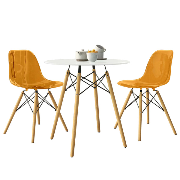 Dover 3-Piece Dining Set with Round White MDF Top Bistro Table and 2 Plastic Chairs - Elax Furniture