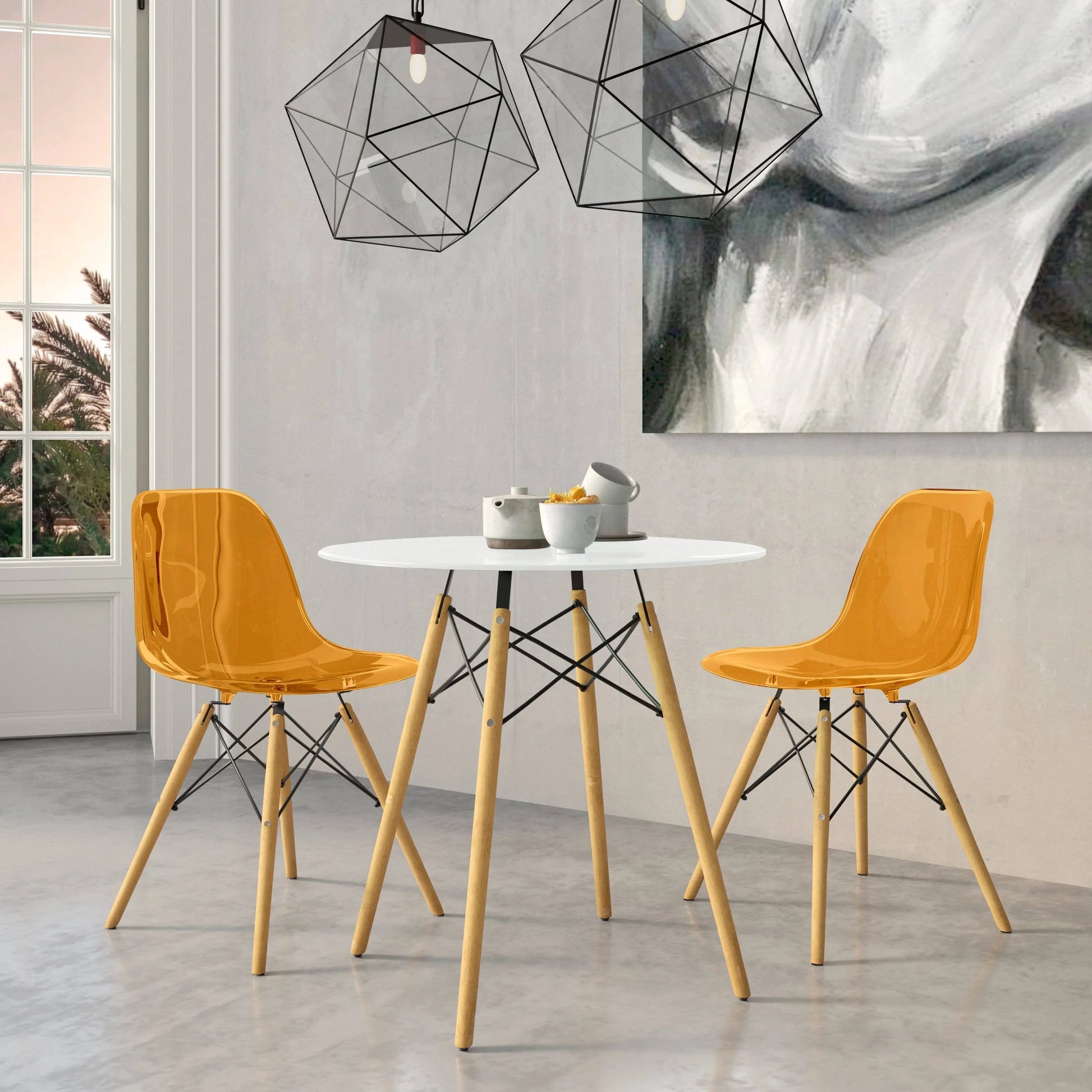 Dover 3-Piece Dining Set with Round White MDF Top Bistro Table and 2 Plastic Chairs - Elax Furniture