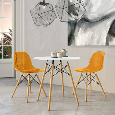Dover 3-Piece Dining Set with Round White MDF Top Bistro Table and 2 Plastic Chairs - Elax Furniture