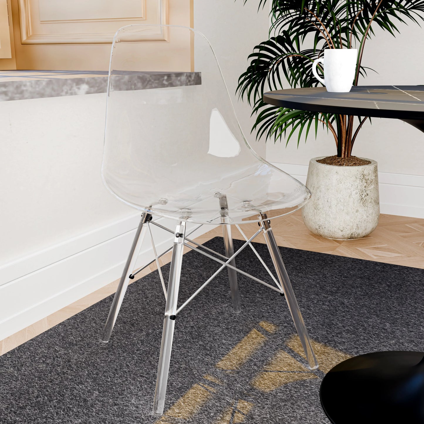 Cresco Modern Dining Side Chair in Curved Back Design with Multiple Base Options: Wood, Acrylic, Chrome & Gold Eiffel Design - Elax Furniture