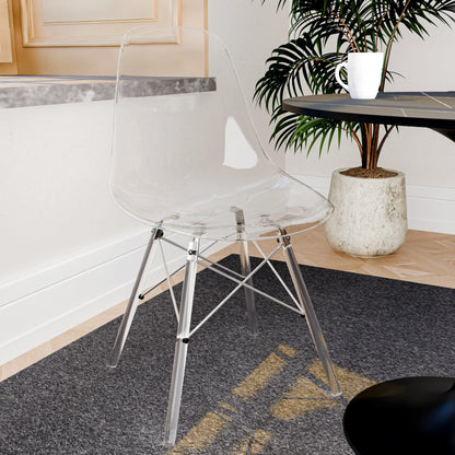 Cresco Modern Dining Side Chair in Curved Back Design with Multiple Base Options: Wood, Acrylic, Chrome & Gold Eiffel Design - Elax Furniture