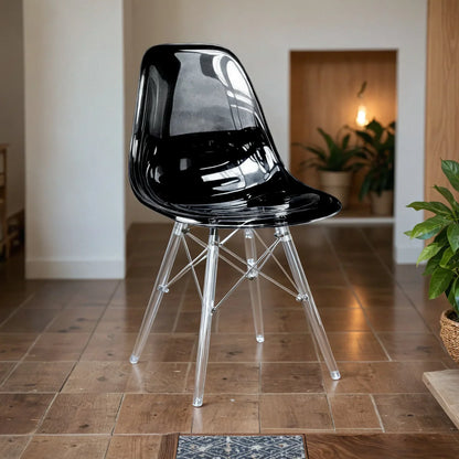 Cresco Modern Dining Side Chair in Curved Back Design with Multiple Base Options: Wood, Acrylic, Chrome & Gold Eiffel Design - Elax Furniture