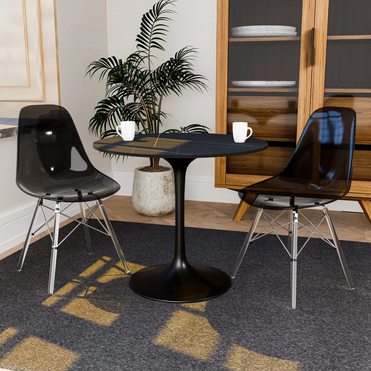 Cresco Modern Dining Side Chair in Curved Back Design with Multiple Base Options: Wood, Acrylic, Chrome & Gold Eiffel Design - Elax Furniture