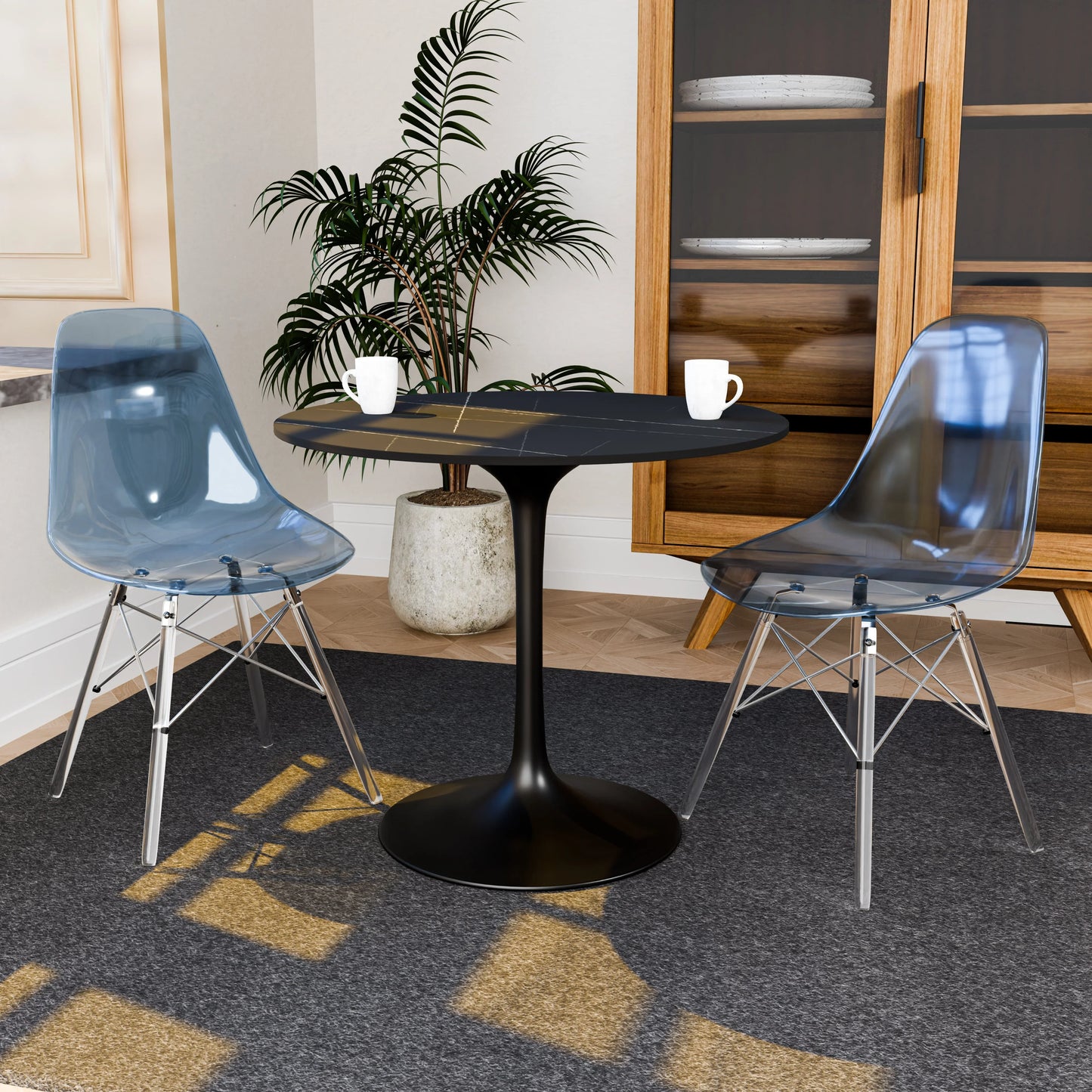 Cresco Modern Dining Side Chair in Curved Back Design with Multiple Base Options: Wood, Acrylic, Chrome & Gold Eiffel Design - Elax Furniture