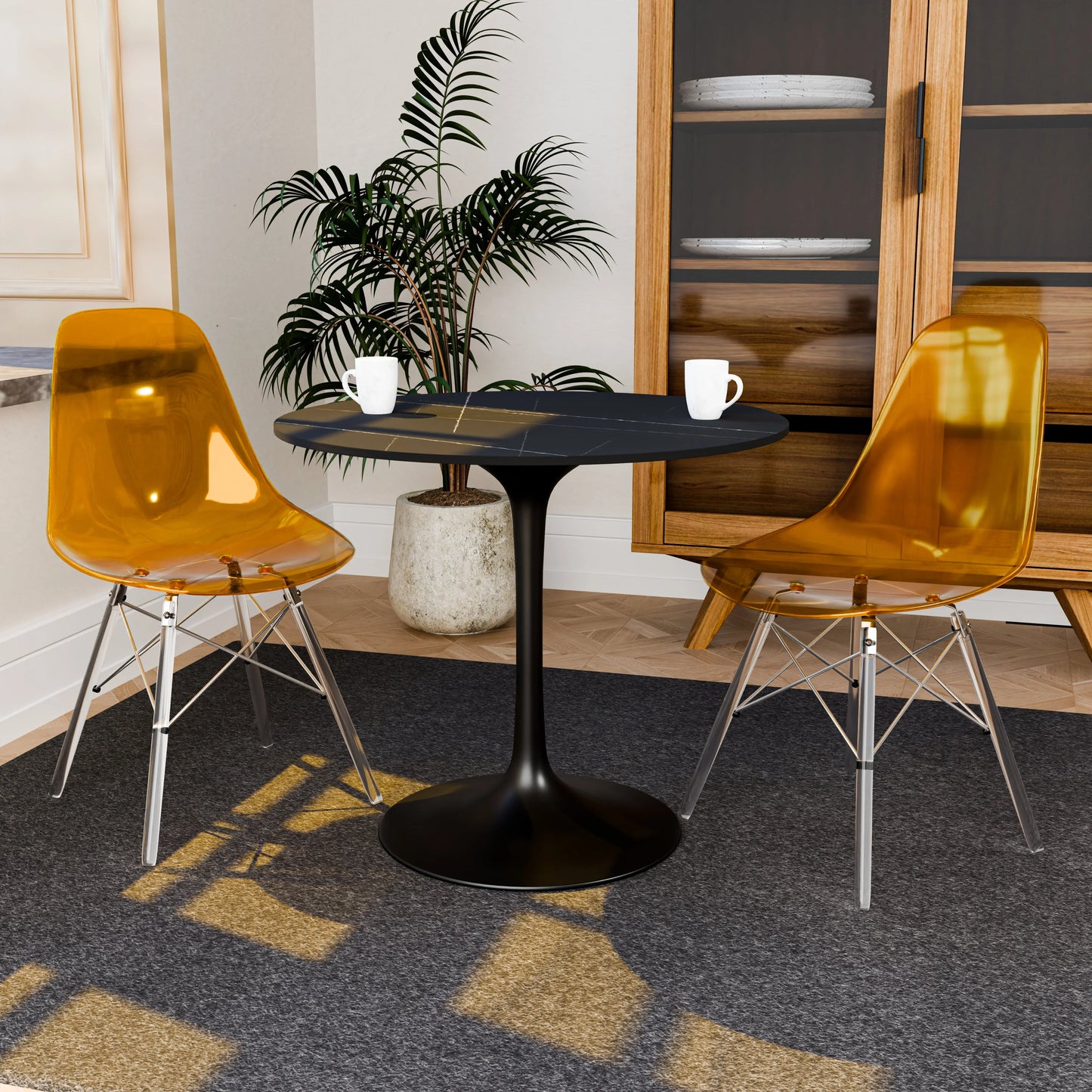 Cresco Modern Dining Side Chair in Curved Back Design with Multiple Base Options: Wood, Acrylic, Chrome & Gold Eiffel Design - Elax Furniture