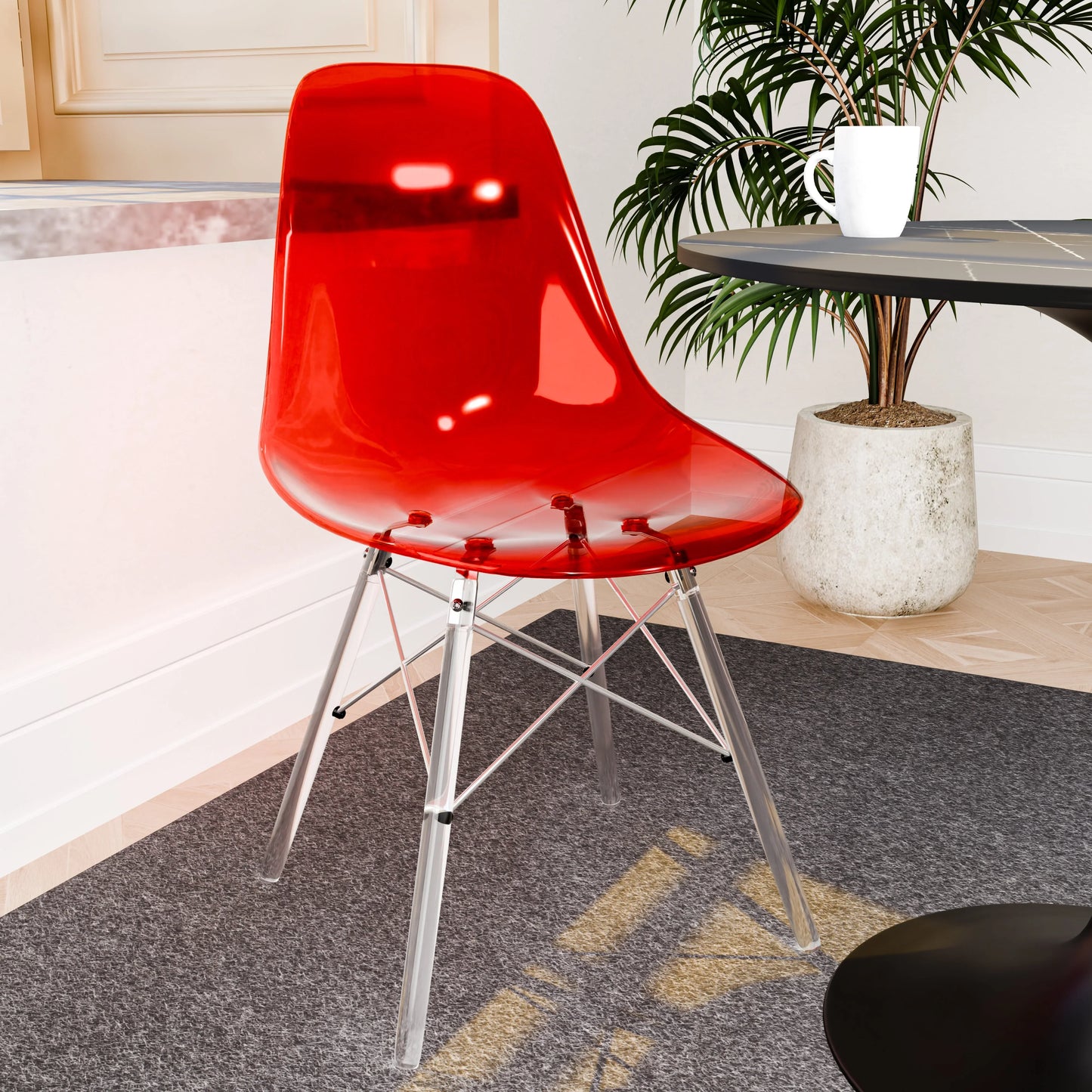 Cresco Modern Dining Side Chair in Curved Back Design with Multiple Base Options: Wood, Acrylic, Chrome & Gold Eiffel Design - Elax Furniture