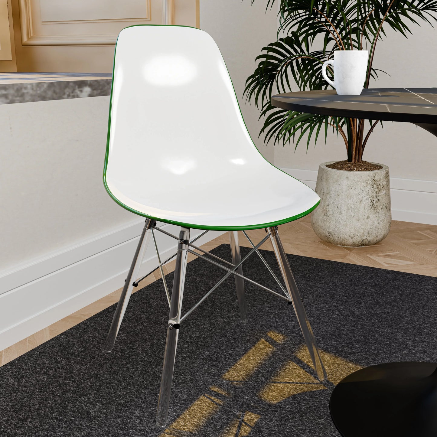 Cresco Modern Dining Side Chair in Curved Back Design with Multiple Base Options: Wood, Acrylic, Chrome & Gold Eiffel Design - Elax Furniture