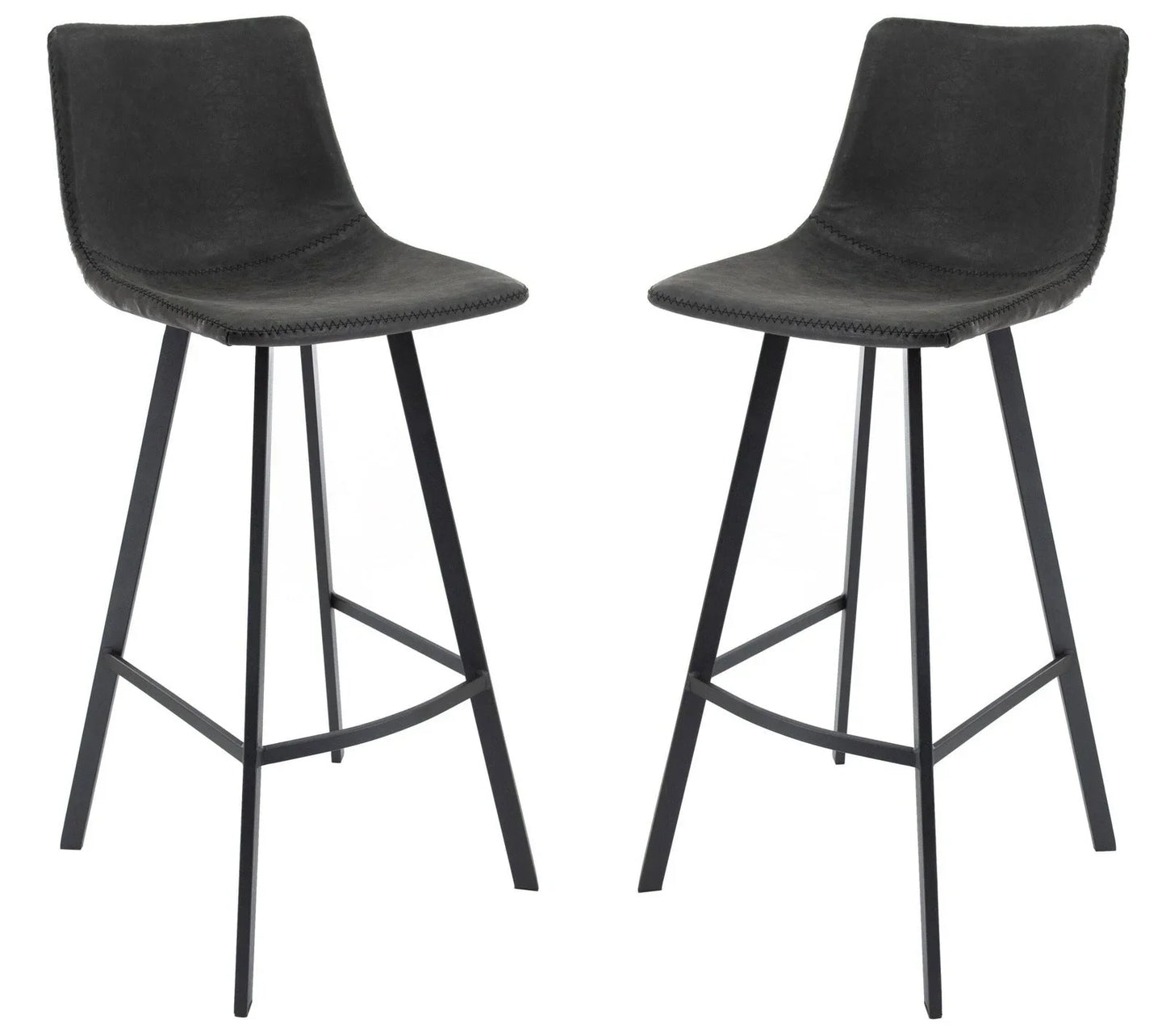 Elland Modern Upholstered Leather Bar Stool With Iron Legs & Footrest Set of 2 - Elax Furniture