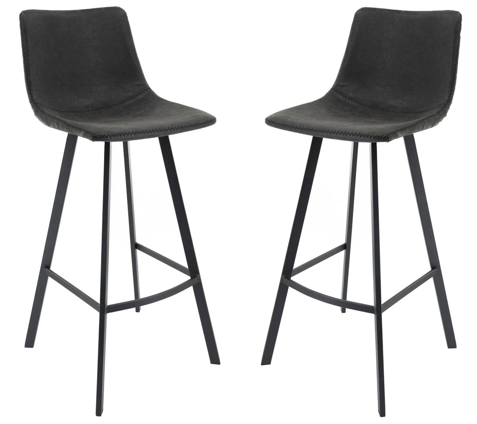 Elland Modern Upholstered Leather Bar Stool With Iron Legs & Footrest Set of 2 - Elax Furniture