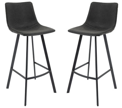 Elland Modern Upholstered Leather Bar Stool With Iron Legs & Footrest Set of 2 - Elax Furniture