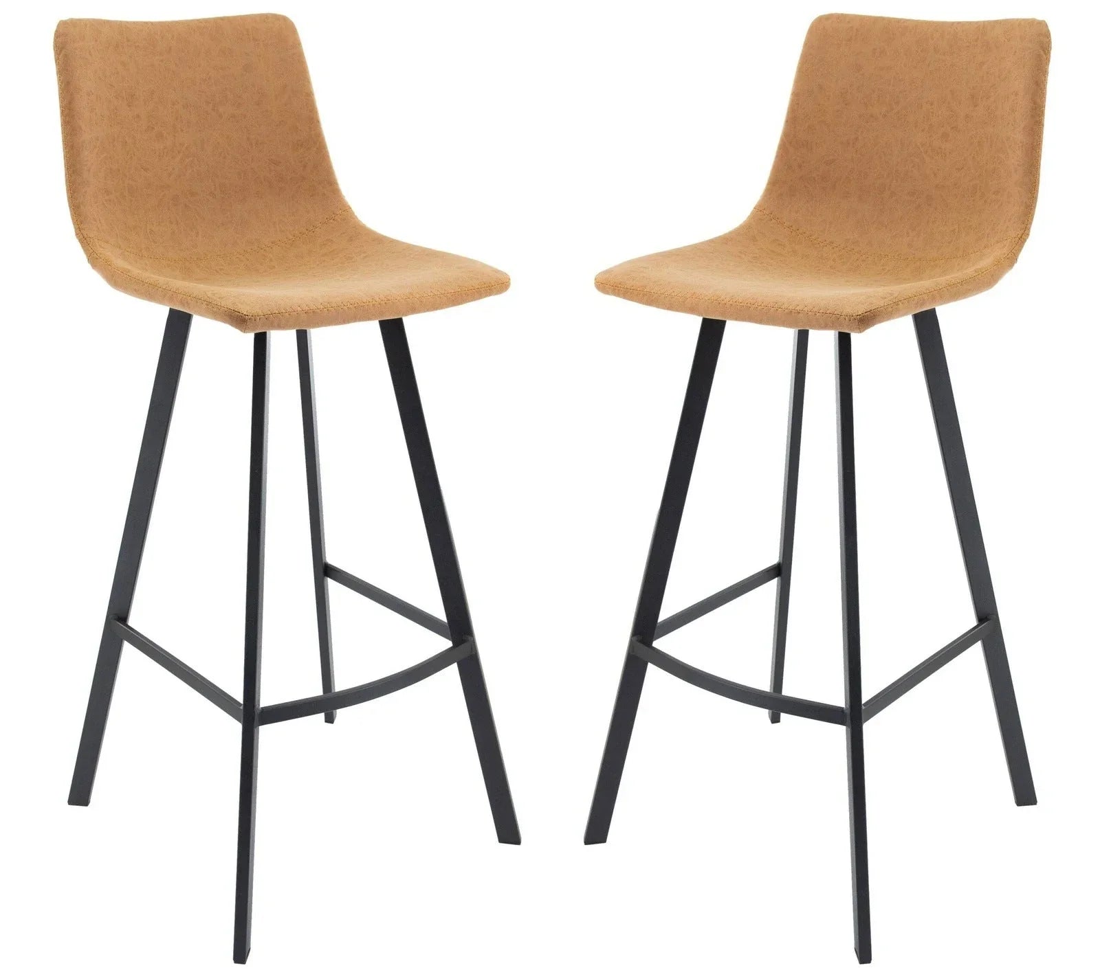 Elland Modern Upholstered Leather Bar Stool With Iron Legs & Footrest Set of 2 - Elax Furniture
