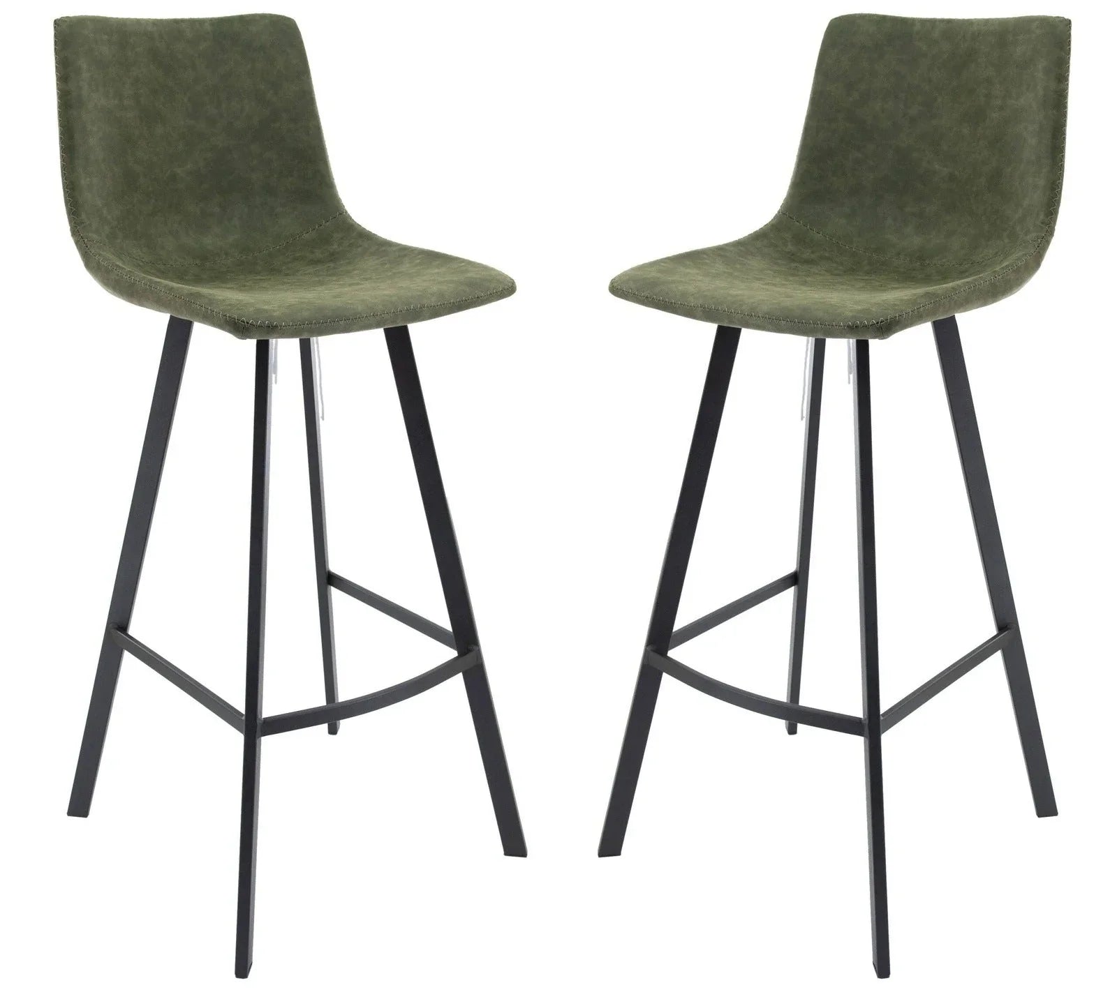 Elland Modern Upholstered Leather Bar Stool With Iron Legs & Footrest Set of 2 - Elax Furniture