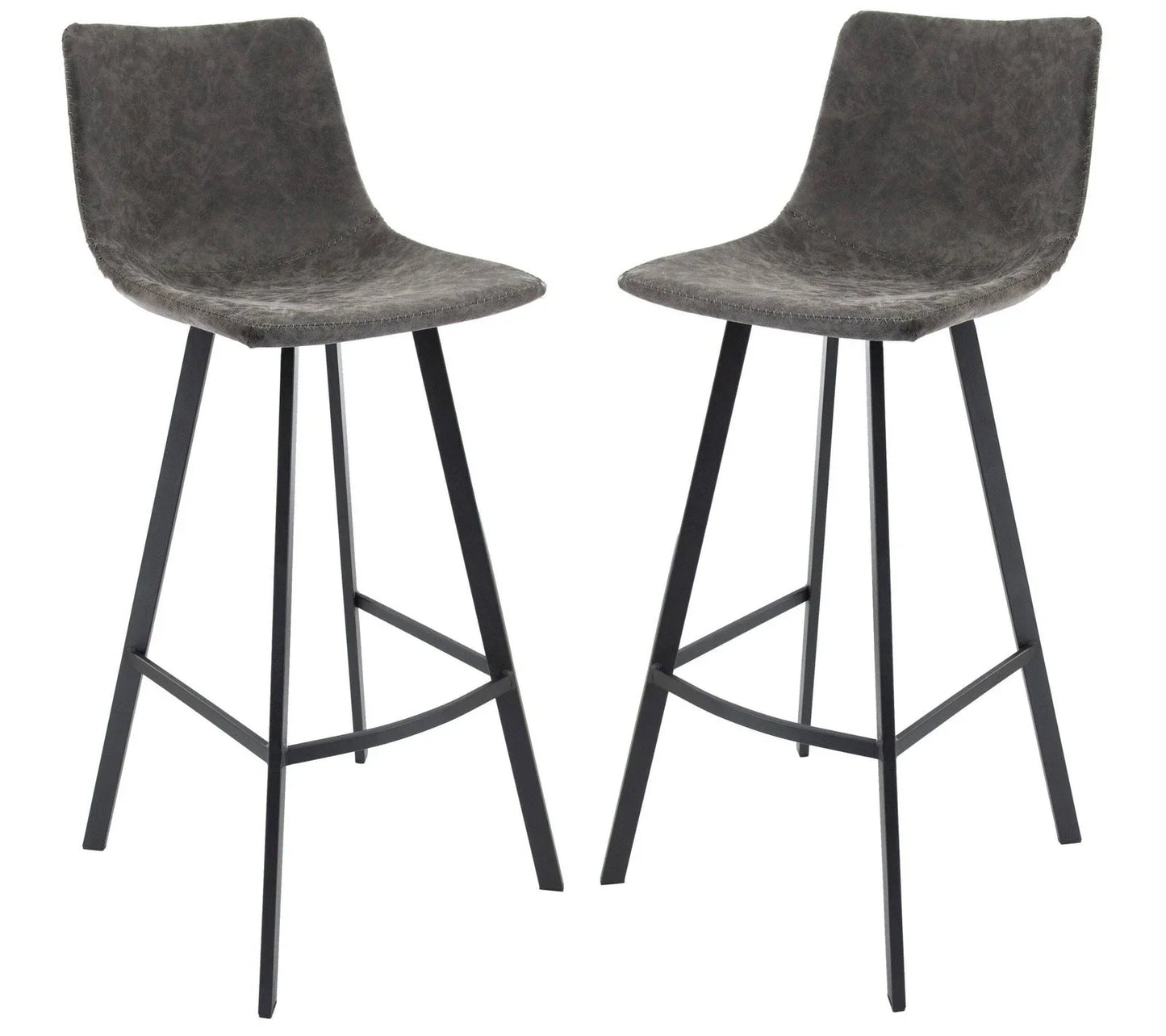 Elland Modern Upholstered Leather Bar Stool With Iron Legs & Footrest Set of 2 - Elax Furniture
