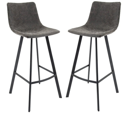 Elland Modern Upholstered Leather Bar Stool With Iron Legs & Footrest Set of 2 - Elax Furniture