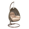 Beige Wicker Hanging Single Egg Swing Chair With Cushions