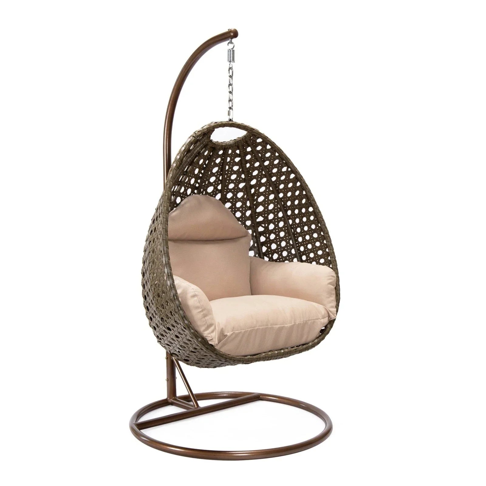 Beige Wicker Hanging Single Egg Swing Chair With Cushions - Elax Furniture